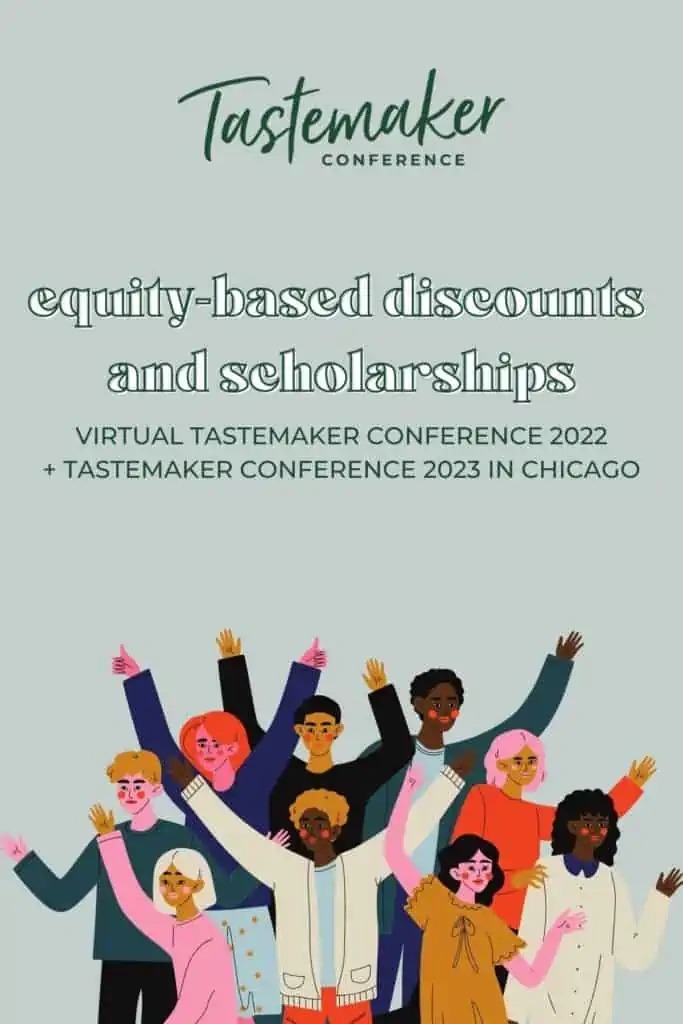 graphic with blue background and diverse drawings of people with the title equity-based discounts and scholarships
