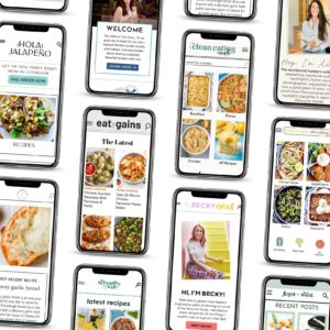 a bunch of cell phones open up to multiple website designs