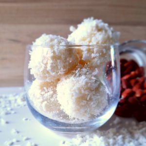 four homemade Raffaello's in a glass