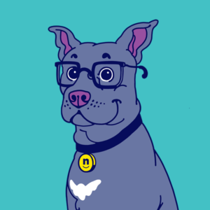 cartoon graphic of a dog wearing glasses and a nerdpress collar