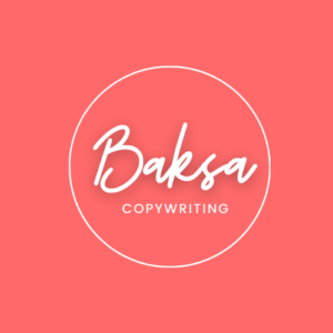 Red and white Baska Copywriting logo