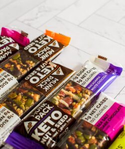 close up of five keto nut and seed granola bars