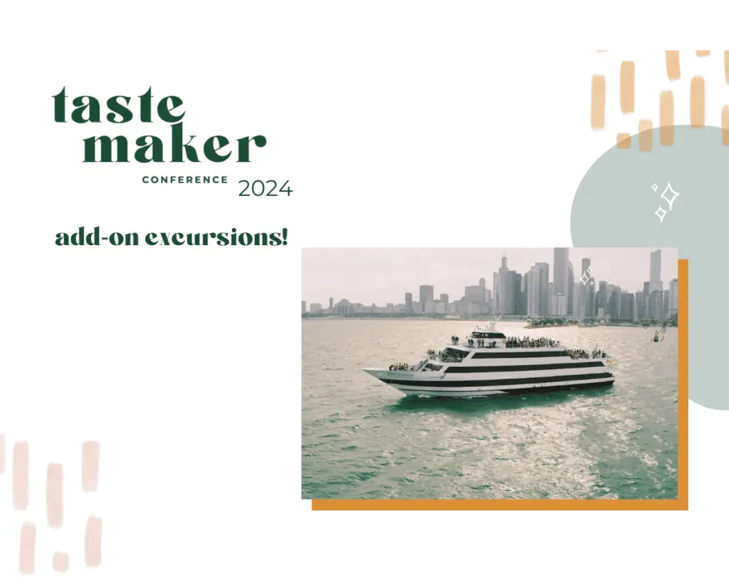 white graphic reading tastemaker conference 2024 with a picture of a yatch