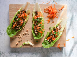 lettuce wraps on a cutting board