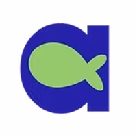 anchovy app logo, featuring a cobalt blue lowercase a with a green fish incorporated in the middle.